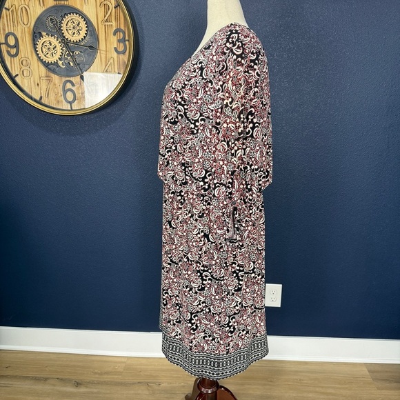 Roz & Ali Jersey Knit Black and Red Paisley Blouson Dress Plus Size 3X - Picture 3 of 10